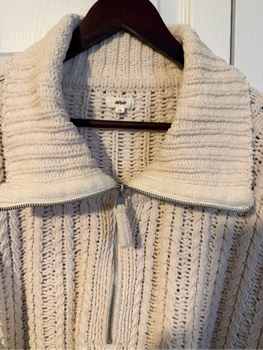 Aerie Cable Car quarter zip cream size L